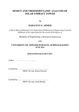 Design and Thermodynamic Analysis of Solar Updraft Tower