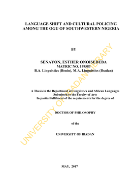 Language Shift and Cultural Policing Among the Ogu of Southwestern Nigeria