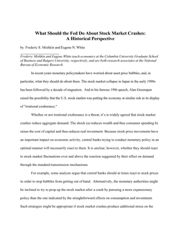 What Should the Fed Do About Stock Market Crashes: a Historical Perspective by Frederic S