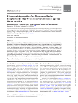 Evidence of Aggregation–Sex Pheromone Use by Longhorned Beetles (Coleoptera: Cerambycidae) Species