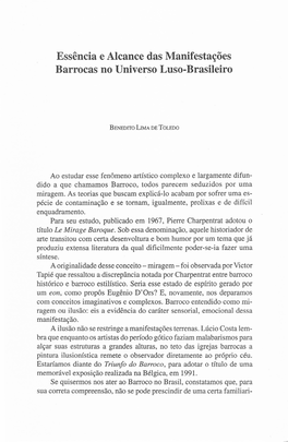 Essência E Alcance Das Manifestações Barrocas No Universo Luso-Brasileiro