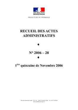 Recueil Des Actes Administratifs N° 2006 – 28