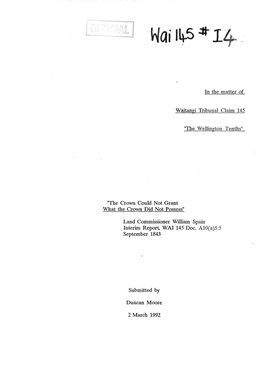 In the Matter of Waitangi Tribunal Claim 145 "The Crown Could Not