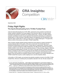 Friday Night Rights: the Sports Broadcasting Act’S 75-Mile Football Rule