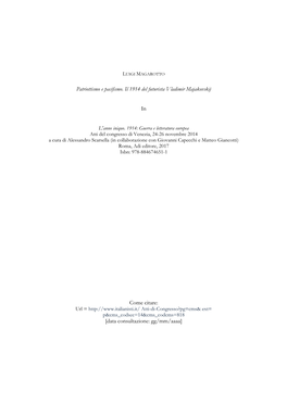 Patriottismo E Pacifismo. Il 1914 Del Futurista Vladimir Majakovskij