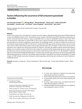 Factors Influencing the Occurrence of Fall Armyworm Parasitoids in Zambia