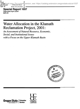 Water Allocation in the Kiamath