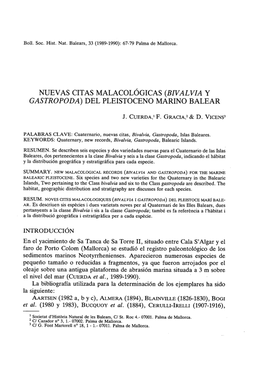 BIVALVIA Y GASTROPODA) DEL PLEISTOCENO MARINO BALEAR