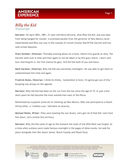 Billy the Kid Transcript