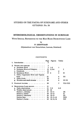 Hydrobiological Observations at Pokigron STUDIES on THE