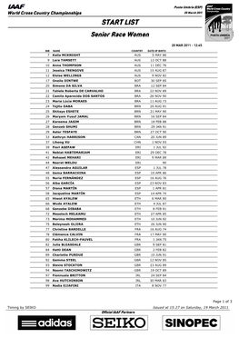 START LIST Senior Race Women