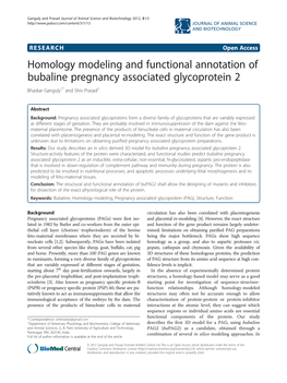 Homology Modeling and Functional Annotation of Bubaline Pregnancy Associated Glycoprotein 2 Bhaskar Ganguly1* and Shiv Prasad2