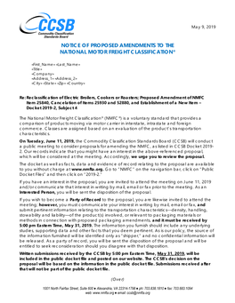 Notice of Proposed Amendments to the National Motor Freight Classification®