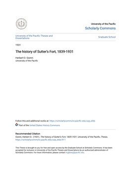 The History of Sutter's Fort, 1839-1931