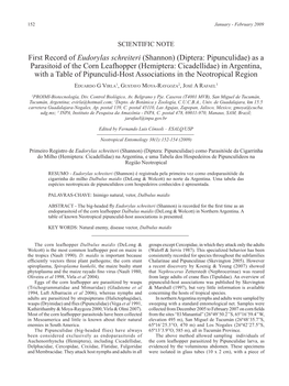 First Record of Eudorylas Schreiteri (Shannon) (Diptera: Pipunculidae) As a Parasitoid of the Corn Leafhopper (Hemiptera: Cicade