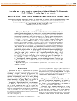 Lead-Tellurium Oxysalts from Otto Mountain Near Baker, California: Part VI. Telluroperite, Pb3teo4cl2, the Te Analog of Perite A