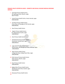 Primary Health Centres in Lagos – Domestic and Sexual Violence Medical Response Services