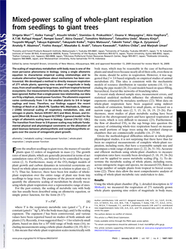 Mixed-Power Scaling of Whole-Plant Respiration from Seedlings to Giant Trees