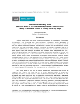 Interpretive Theorizing in the Seductive World of Sexuality and Interpersonal Communication: Getting Guerilla with Studies of Sexting and Purity Rings