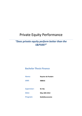 Does Private Equity Perform Better Than the S&P500?