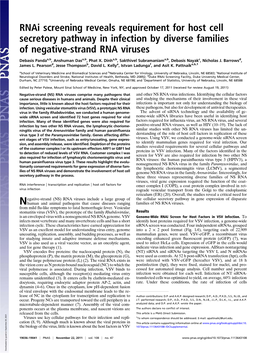 Rnai Screening Reveals Requirement for Host Cell Secretory Pathway in Infection by Diverse Families of Negative-Strand RNA Viruses
