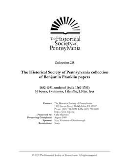 The Historical Society of Pennsylvania Collection of Benjamin Franklin Papers