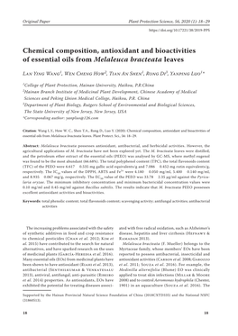 Chemical Composition, Antioxidant and Bioactivities of Essential Oils from Melaleuca Bracteata Leaves