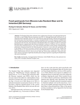 Fossil Gastropods from Miocene Lake Randeck Maar and Its Hinterland (SW Germany)