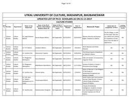 Utkal University of Culture, Madanpur, Bhubaneswar Updated List of Ph.D