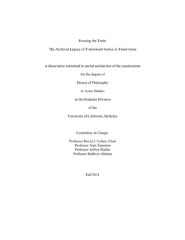 The Archived Legacy of Transitional Justice in Timor-Leste A