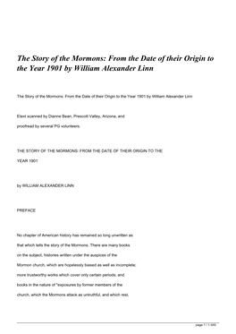 <H1>The Story of the Mormons: from the Date of Their Origin to the Year