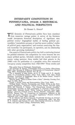 Interparty Competition in Pennsylvania, 1954-68: a Historical and Political Perspective