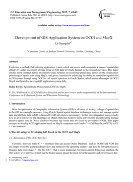 Development of GIS Application System on OCCI and Mapx Li Guangshia,*