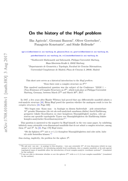 On the History of the Hopf Problem Arxiv:1708.01068V1 [Math.HO] 3