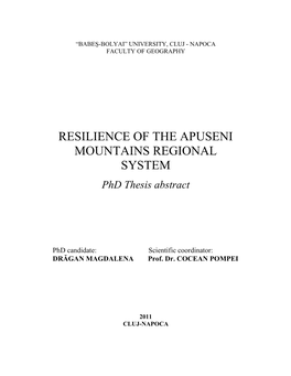 Resilience of the Apuseni Mountains Regional System