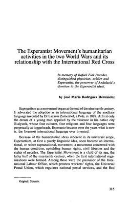 The Esperantist Movement's Humanitarian Activities in the Two World Wars and Its Relationship with the International Red Cross