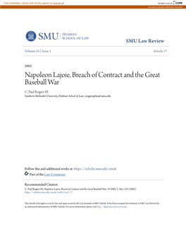 Napoleon Lajoie, Breach of Contract and the Great Baseball War C