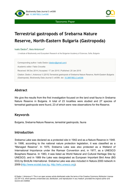 Terrestrial Gastropods of Srebarna Nature Reserve, North-Eastern Bulgaria (Gastropoda)