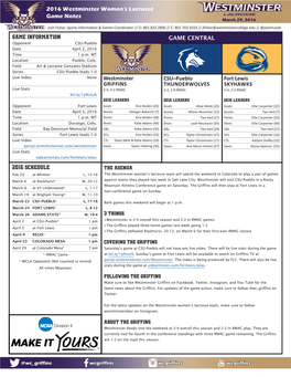 RMACWLAX 2016 Westminster Women's Lacrosse Game Notes