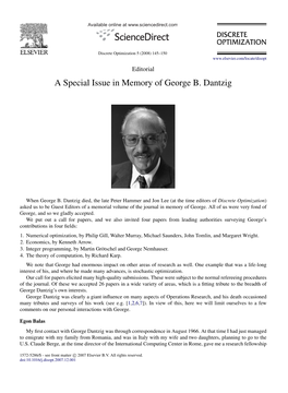 A Special Issue in Memory of George B. Dantzig