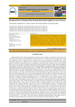 Journal of Applied Science and Agriculture Introduced Flora of Medicinal Plant Wetland Basin Kaftar Eghlid City (Fars Province)