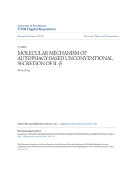 MOLECULAR MECHANISM of AUTOPHAGY-BASED UNCONVENTIONAL SECRETION of IL-Β Shanya Jiang