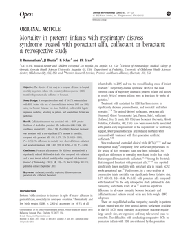 Mortality in Preterm Infants with Respiratory Distress Syndrome Treated with Poractant Alfa, Calfactant Or Beractant: a Retrospective Study