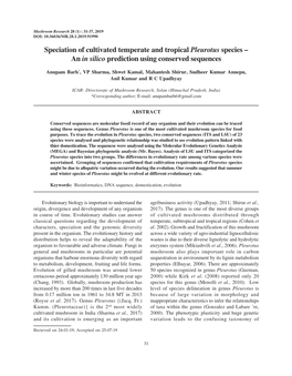 Speciation of Cultivated Temperate and Tropical Pleurotus Species – an in Silico Prediction Using Conserved Sequences