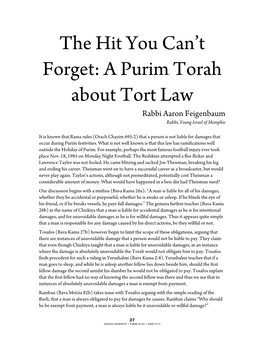 A Purim Torah About Tort Law Rabbi Aaron Feigenbaum Rabbi, Young Israel of Memphis