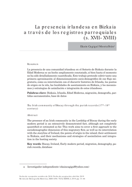 La Presencia Irlandesa En Bizkaia a Través De Los Registros Parroquiales (S