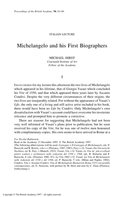 Michelangelo and His First Biographers