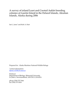 A Survey of Inland Least and Crested Auklet Breeding Colonies at Gareloi Island in the Delarof Islands, Aleutian Islands, Alaska During 2006