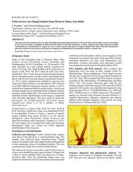 Notes on Two Rare Fungal Isolates from Western Ghats, Goa India J