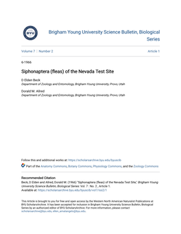 Siphonaptera (Fleas) of the Nevada Test Site